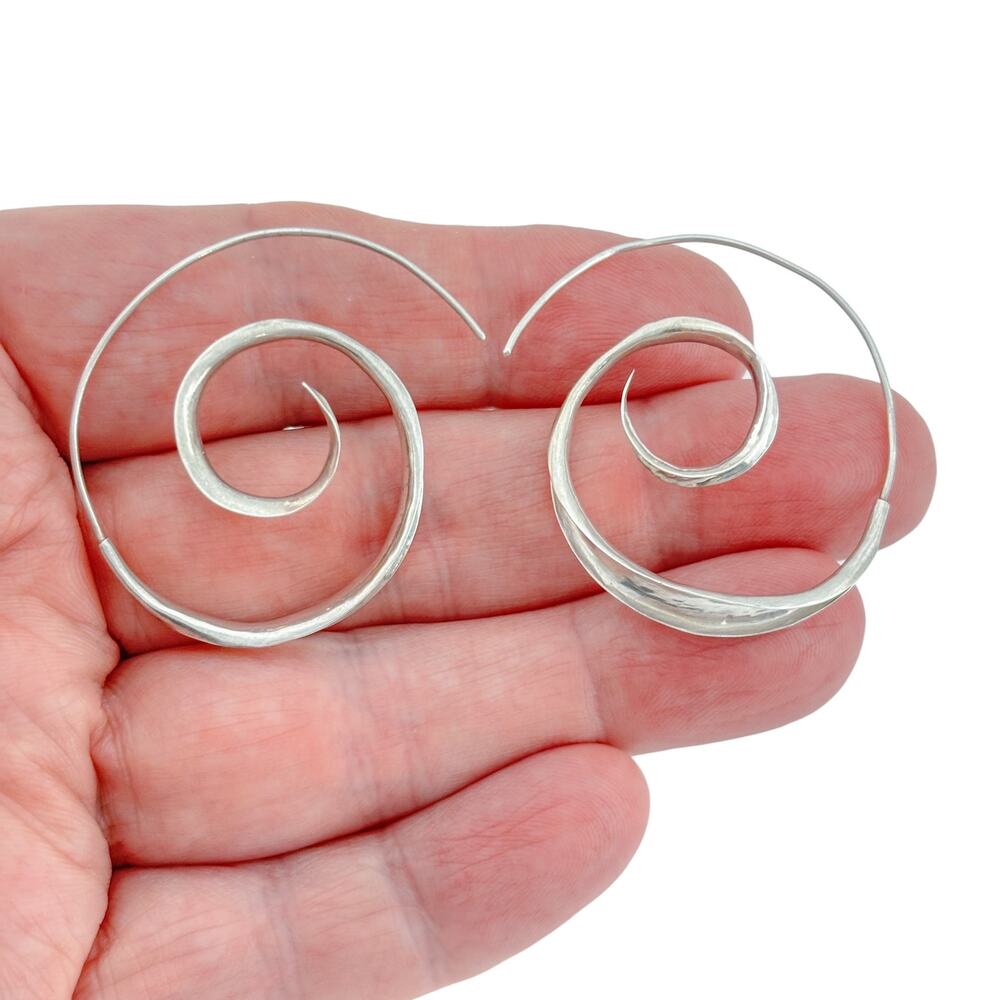Vintage Sterling Silver 925 Spiral Hoop Earrings